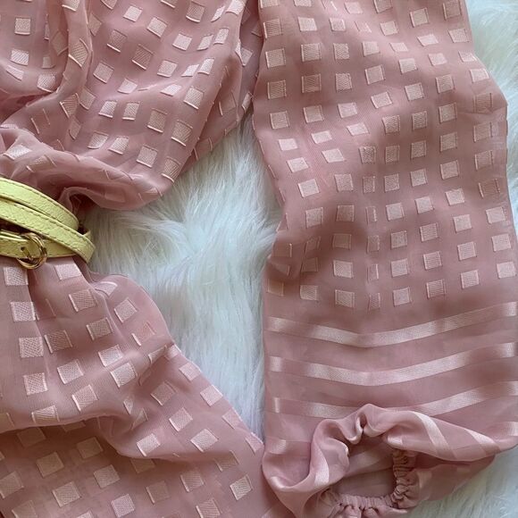 Vintage Sheer Pink Ruffle Collar Dress - Picture 3 of 7